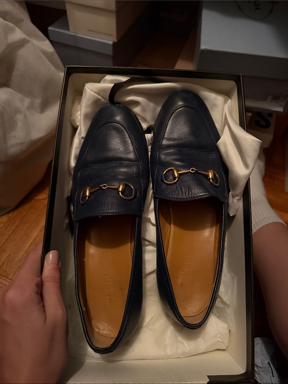 Women’s GUCCI Navy Leather Horsebit Loafers